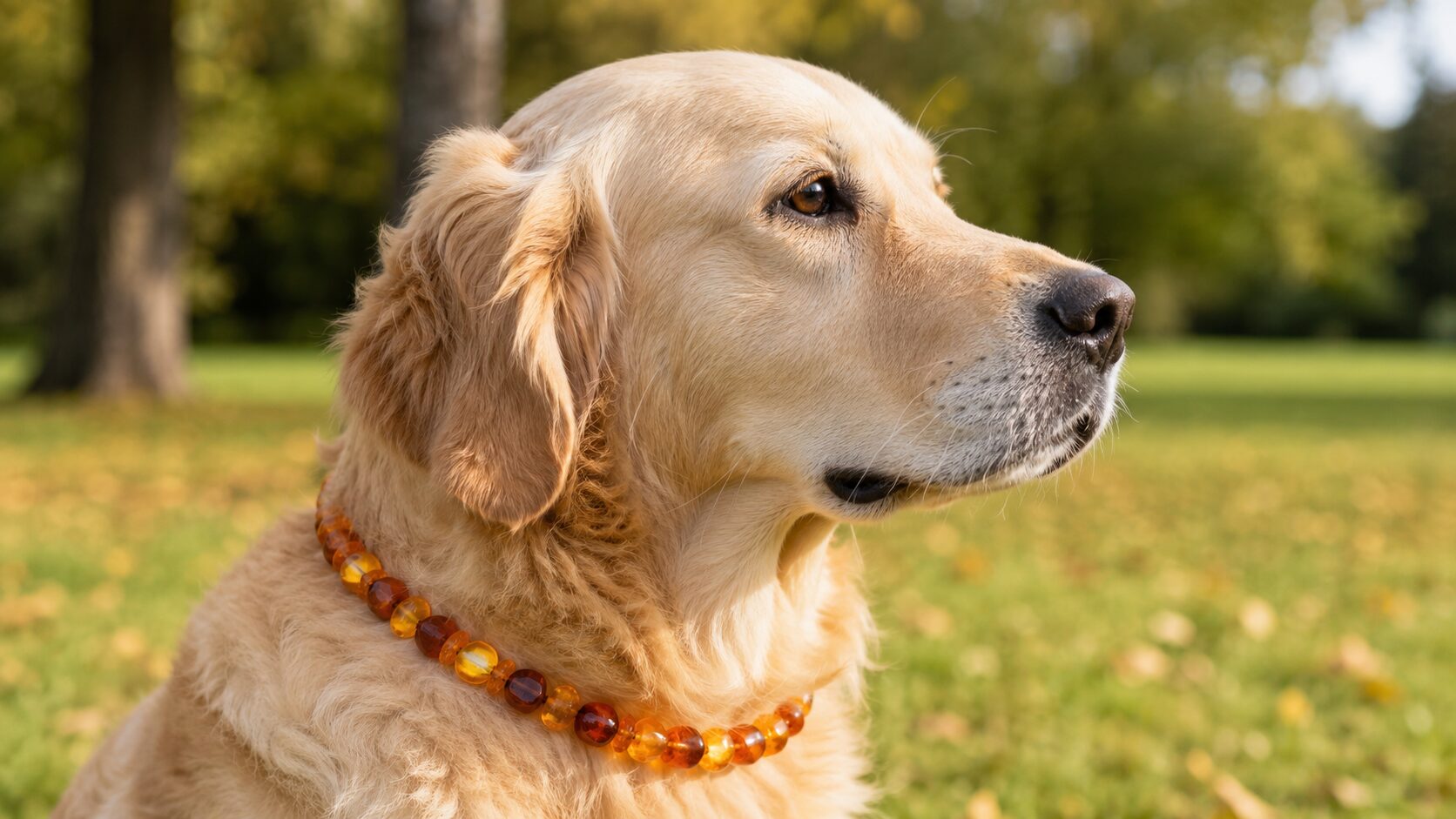 Bernsteinhalsband fuer Hunde aus echten baltischen Bernsteinperlen